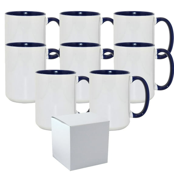 Mugsie 8 Pcs 15OZ El Grande Dark Blue Inside & Handle Sublimation Mugs With White Boxes