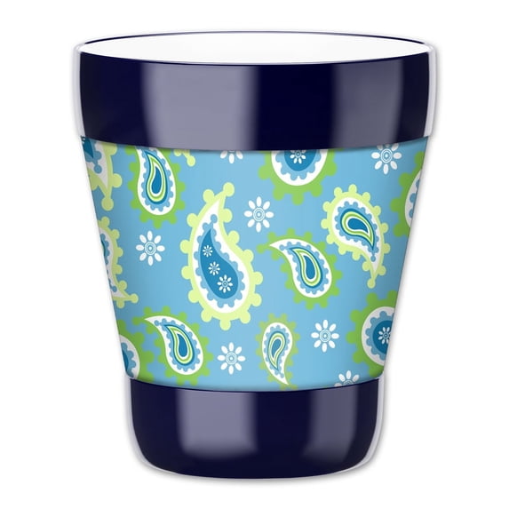 Mugzie 12-Ounce "Low Ball" Tumbler Drink Cup with Removable Insulated Wetsuit Cover - Blue Paisley