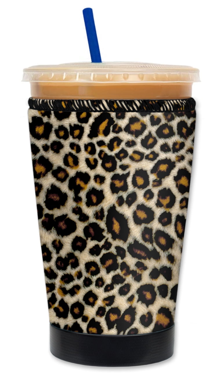 Reusable Neoprene Cup Sleeve With Handle - Dog Paw Print, Fits 24-28oz Cups, Insulates Hot/Cold Drinks, Stretchy & Washable