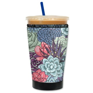 GoCuff Reusable Iced Coffee Insulator Sleeve Neoprene Holder - Royal Floral  - Large 