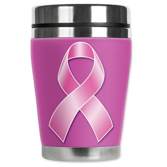 Mugzie brand 12-Ounce "Mini" Travel Mug with Insulated Wetsuit Cover - Breast Cancer Awareness