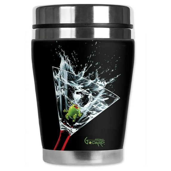 Mugzie brand 12-Ounce "Mini" Travel Mug with Insulated Wetsuit Cover - Michael Godard: The Splash