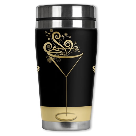 Mugzie brand 16-Ounce Stainless Steel Travel Mug with Insulated Wetsuit Cover - Martini Gold