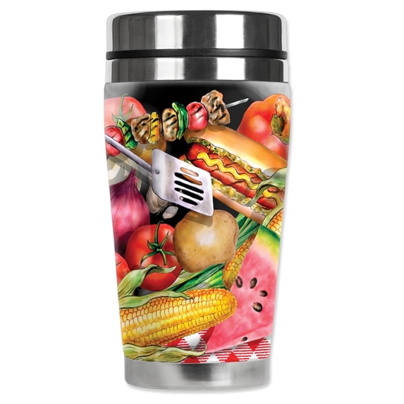 Mugzie brand 20-Ounce "MAX" Stainless Steel Travel Mug with Insulated Wetsuit Cover - Barbeque