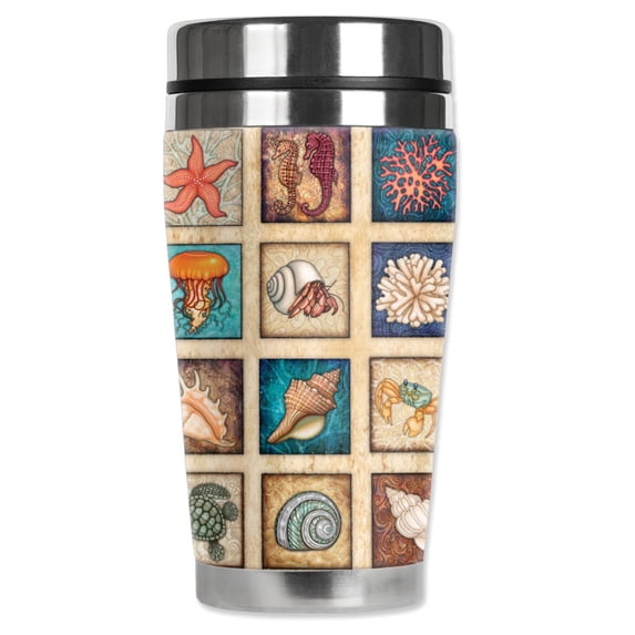 Mugzie brand 20-Ounce "MAX" Stainless Steel Travel Mug with Insulated Wetsuit Cover - Sea Shore