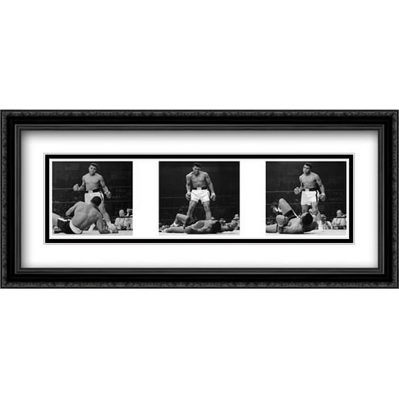 Muhammad Ali - 1965 1st Round Knockout Against Sonny Liston - Triptych 2x Matted 40x16 Large Black Ornate Framed Art Print