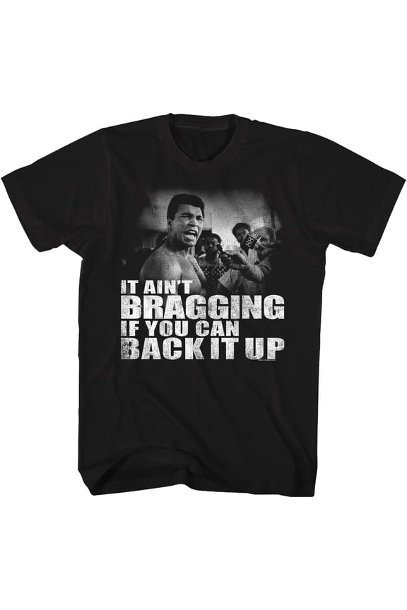 Muhammad Ali Distressed Back It Up Black Adult T-Shirt