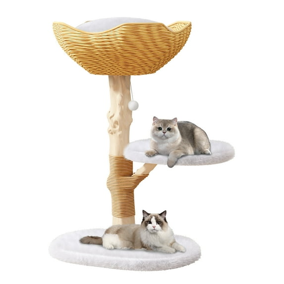 Muhub 35"H Wooden Cat Tree for Indoor Cats,Cat Tower with Spacious Cat Condo,Scratching posts,White