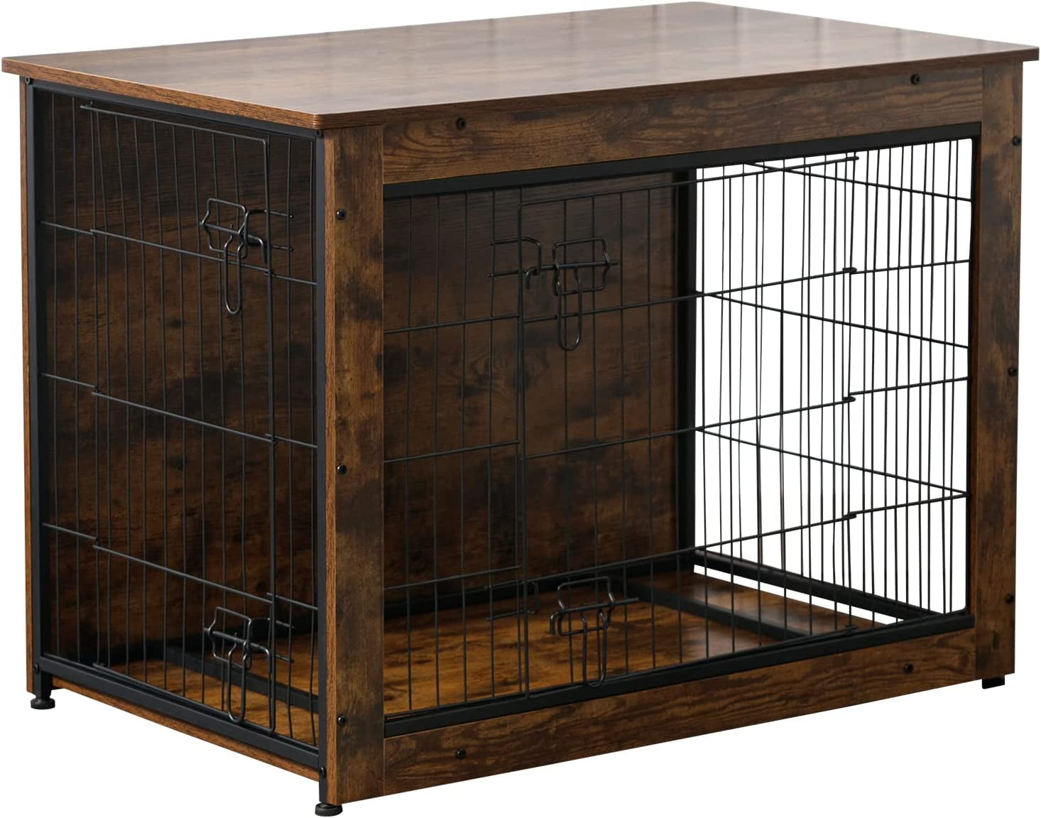 Rustic Brown Rolling Wooden Pet Crate Table