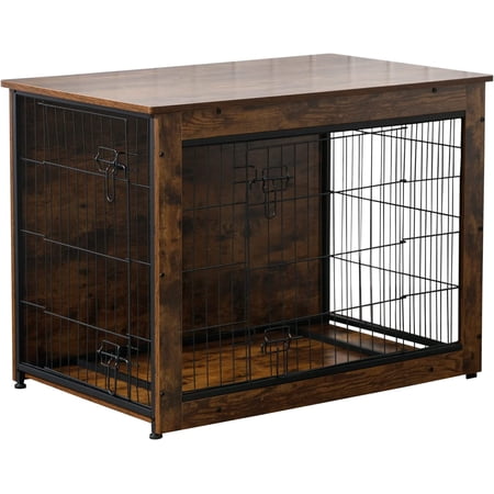 Muhub 43" Furniture Style Dog Crate, Wooden Dog Crate, Pet Cage for Medium and Large Dogs Use, Rustic Brown