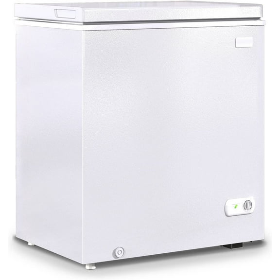 Muhub Chest Freezer, 5.0 Cu ft Deep Freezer with Adjustable Temperature, Mini Freezer with Removable Storage Basket, Compact Freezer with Top Open Door (White)