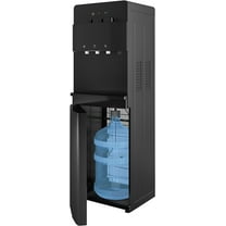 Muhub Cold & Hot Water Cooler Dispenser, Black Bottom Loading Water Cooler Dispenser, Holds 3 or 5 Gallon Bottle, Anti-Scalding Design and Storage Cabinet, Child Safety Lock for Home, Office Use