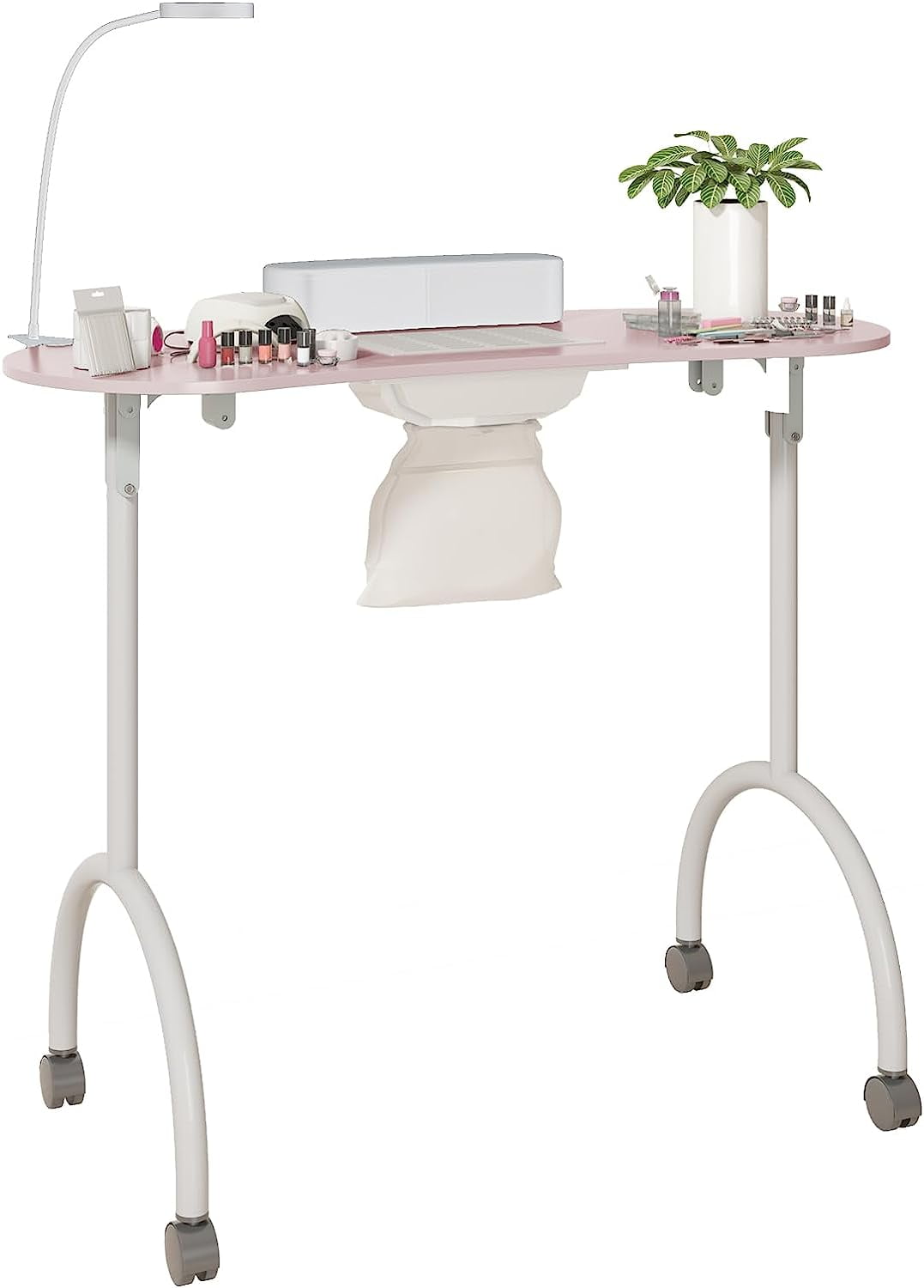 Muhub Portable Manicure Nail Table, Pink Folding Manicure Table with Dust Collector Fan, 4