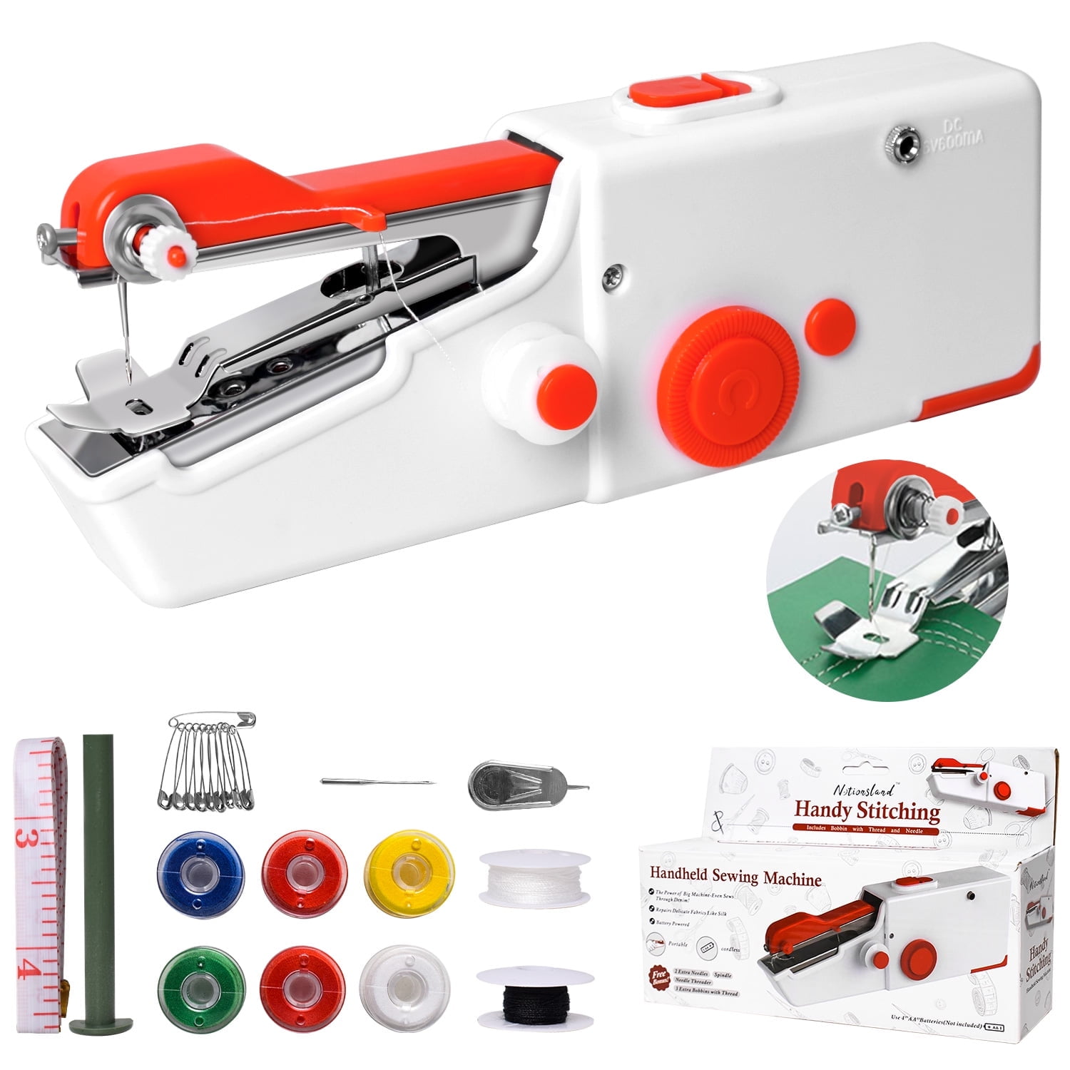Portable Electric Cordless Sewing Machine, Handheld Sewing Machine  Ergonomic Design Hands On Ability Handheld Hand Sewer for Clothes Curtain  DIY
