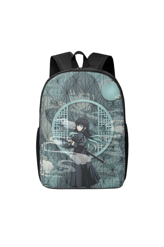 Muichiro Tokito Backpack 17 Inch Large Capacity Casual Bag Lightweight Daypack Laptop Bag Travel Hiking Camping