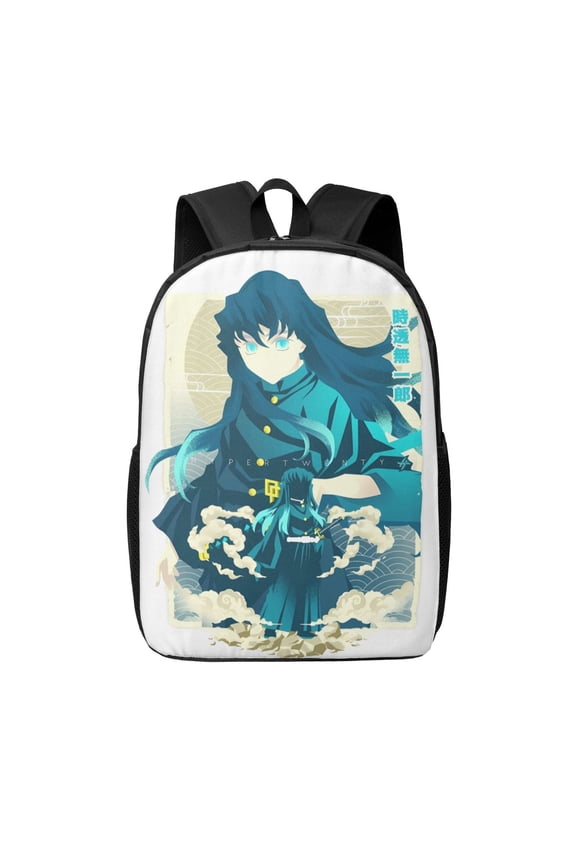 Muichiro Tokito Backpack 17 Inch Large Capacity Casual School Bag Lightweight Daypack Laptop Bag Travel Hiking Camping