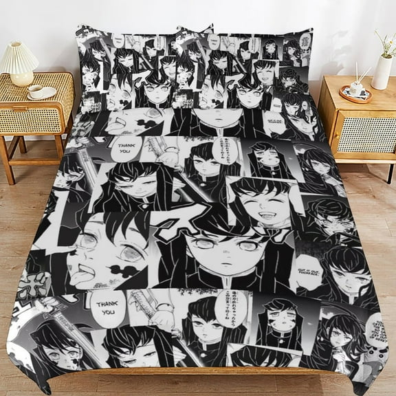 Muichiro Tokito Bed Duvet Cover Microfiber Bedding Sets 3D Printed Lightweight 3 Piece Comforter Sets, 1 Duvet Cover And 2 Pillow Shams for Kids Boys Girls 86"x70"