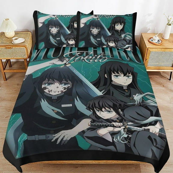 Muichiro Tokito Bed Duvet Cover Microfiber Bedding Sets 3D Printed Lightweight 3 Piece Comforter Sets, 1 Duvet Cover And 2 Pillow Shams for Kids Boys Girls 86"x70"