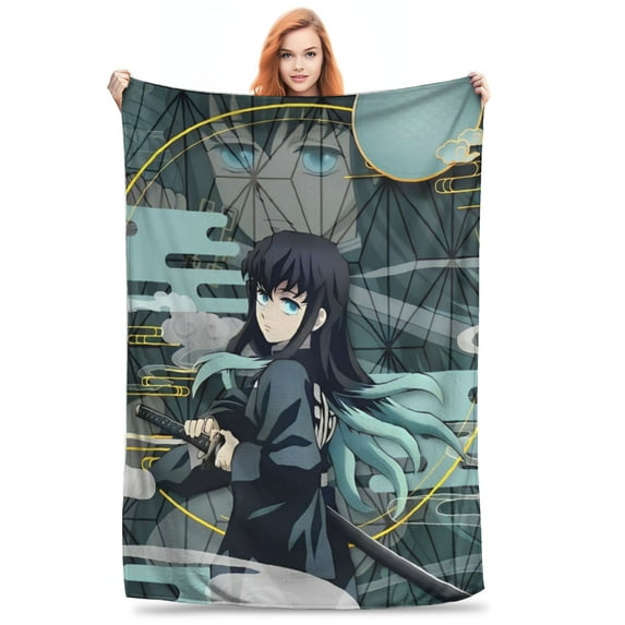 Muichiro Tokito Flannel Throw Blankets Anime Demon Slayer Blanket for Sofa Office Warm Bedspread,gitf