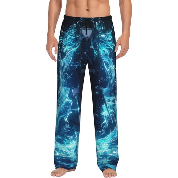 Muichiro Tokito Men's Pajama Pants, Ultra-soft Comfy Casual Lounge Pants, Graphic Printed Sleep Pjs Bottoms With Drawstring Pockets