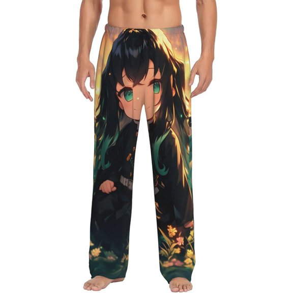 Muichiro Tokito Men's Pajama Pants, Ultra-soft Comfy Casual Lounge Pants, Graphic Printed Sleep Pjs Bottoms With Drawstring Pockets
