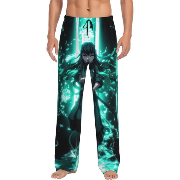 Muichiro Tokito Men's Pajama Pants, Ultra-soft Comfy Casual Lounge Pants, Graphic Printed Sleep Pjs Bottoms With Drawstring Pockets