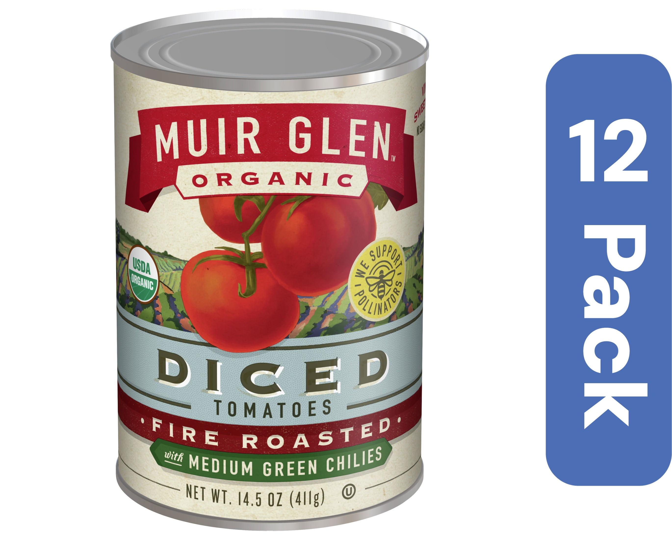 Muir Glen Diced Roasted Tomatoes with Green Chilies 14.5 oz (Pack of 12)
