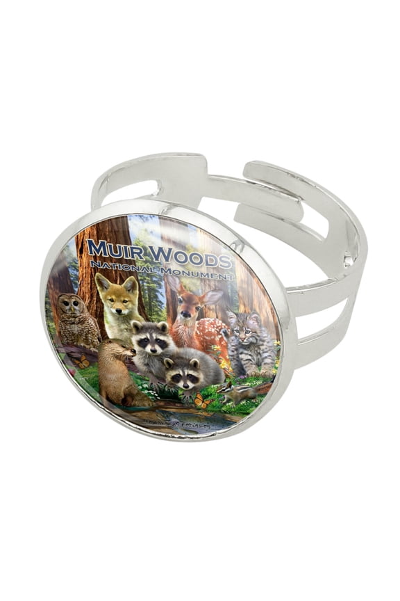 Muir Woods National Monument California CA Redwoods Forest Animals Silver Plated Adjustable Novelty Ring