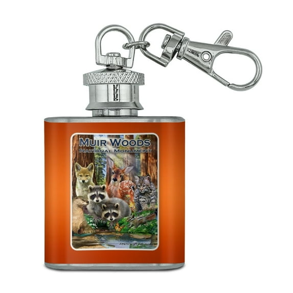 Muir Woods National Monument California CA Redwoods Forest Animals Stainless Steel 1oz Mini Flask Key Chain