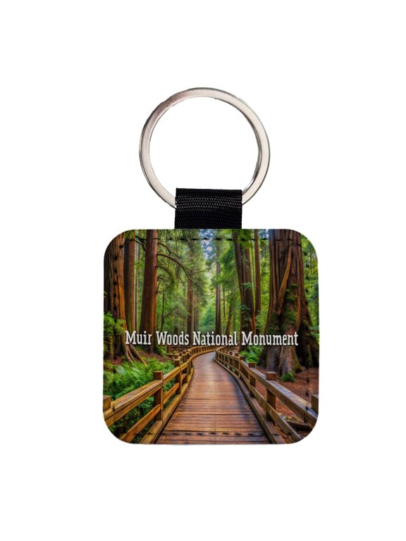 Muir Woods National Monument California Faux Leather Square Keychain