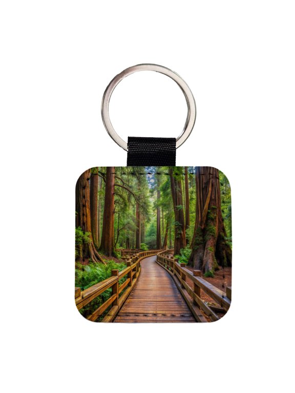 Muir Woods National Monument California Watercolor Style Faux Leather Square Keychain