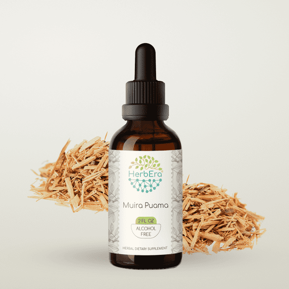 HerbEra Muira Puama Tincture, Herbal Dietary Supplement for Vitality Support, Muira Puama (Ptychopetalum olacoides) Dried Bark Extract, Natural, Alcohol-Free, Drops 2 oz