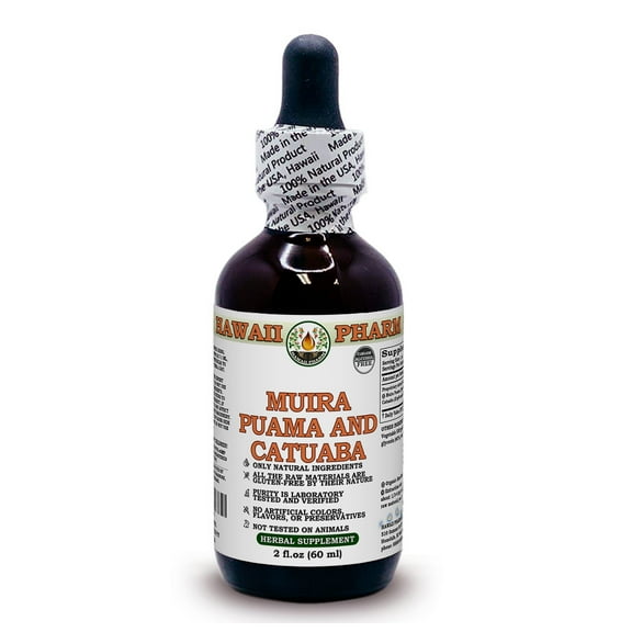 Muira Puama And Catuaba ALCOHOL-FREE Liquid Extract Glycerite. Expertly Extracted by Trusted HawaiiPharm Brand. Absolutely Natural. Proudly made in the USA. Glycerite 2 Fl.Oz
