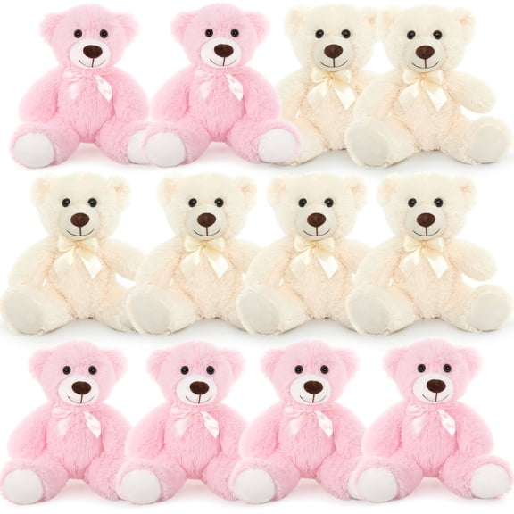 Muiteiur 12Pcs Teddy Bear Plush Toy 13.5" Bear Stuffed Animal6Pink & 6White