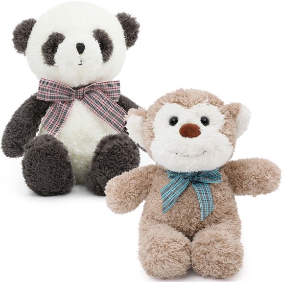 Muiteiur 2Pcs Stuffed Animal Plush Toy Set 12.6" Monkey and Panda Stuffed Animal(Monkey/Panda)