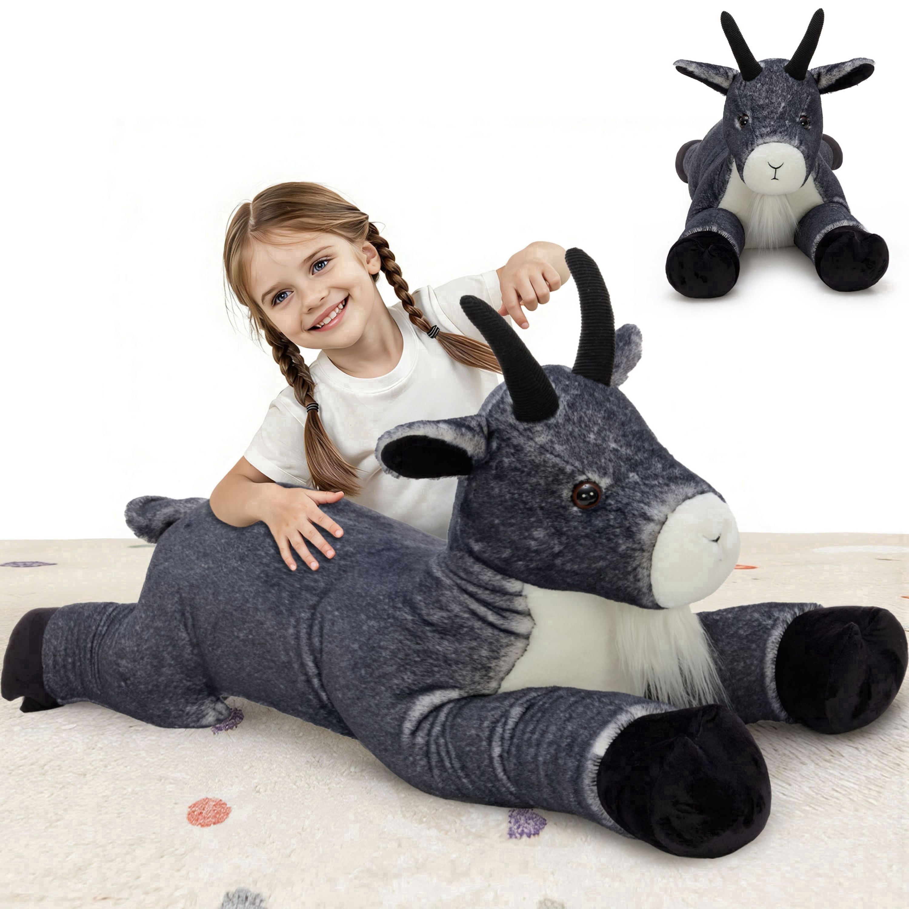 Muiteiur 39" Black Goat Stuffed Animal Soft Goat Plush Toy Body Pillow