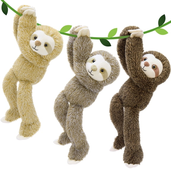 Muiteiur 3Pack Hanging Sloth Stuffed Animals 15.7'' Plush Sloth with Hook and Loop Hands
