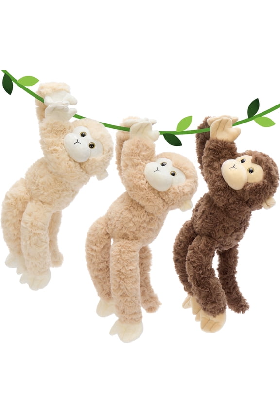 3Pcs Monkey Stuffed Animal 15.7" Monkey Plush Toy with Velcro on Hands