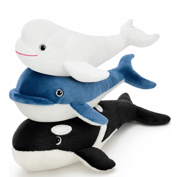 Muiteiur 3Pcs Whale Stuffed Animal 13" Large Whale Plush Toy(Beluga/Blue Whale/Orca)