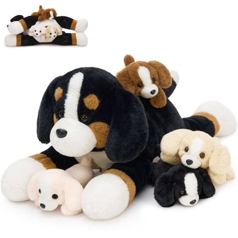 Muiteiur 5Pcs Bernese Mountain Dog Stuffed Animal 24'' Plush Toy with 4 Puppies Inside