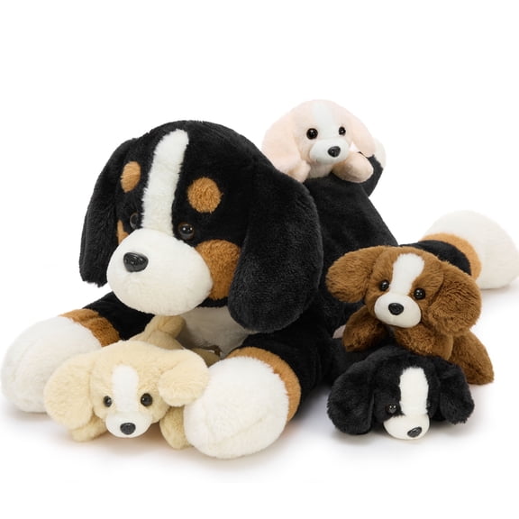 Muiteiur 5Pcs Bernese Mountain Dog Stuffed Animal 24'' Puppy Plush with 4 Babies