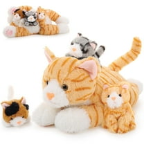 Muiteiur 4 Pcs Cat Stuffed Animal 15.7'' Cat Plush with 3 Babies