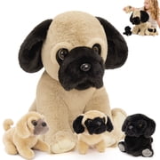 Muiteiur 4Pcs Pug Dog Stuffed Animal 14 Dog Plush with 3 Puppies Plush Toy
