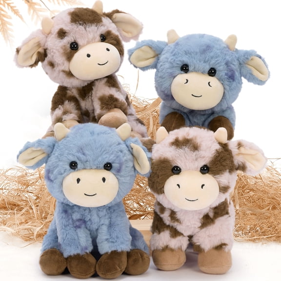 Muiteiur 4-Piece Mini Cow Stuffed Animal 8.6 Inch Bulk Cow Plush Toy