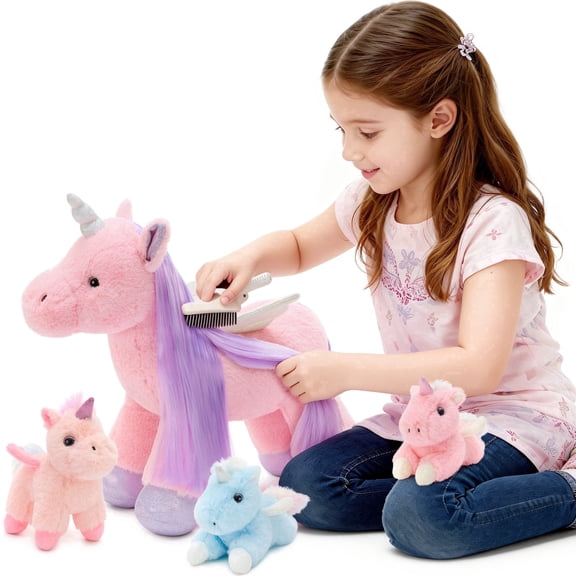 Muiteiur 4Pcs Unicorn Stuffed Animal 18" Large Unicorn Plush Toy with 3 Babies