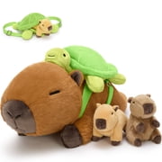 Muiteiur 4Pcs Capybara Stuffed Animal 16.5" Capybara Plush Toy with Turtle Backpack & 2 Babies