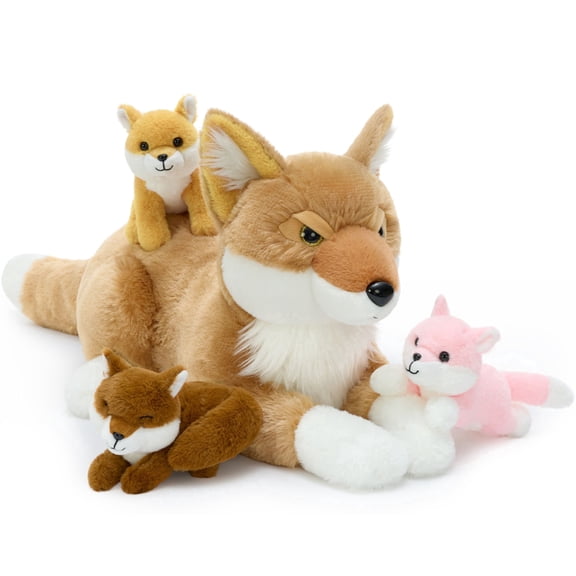 Muiteiur 4PCS Fox Stuffed Animal 29.5'' Fox Plush Toy with 3 Babies