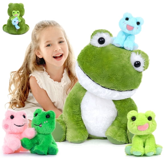 Muiteiur 5Pcs Frog Stuffed Animal 17.7" Giant Frog Plush Toy With 4 Babies Inside