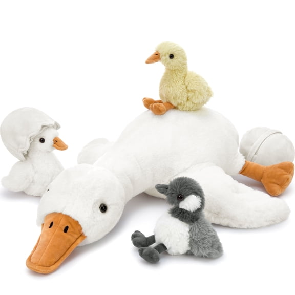 Muiteiur 4Pcs Goose Stuffed Animal 23.6'' White Goose Plush with 3 Babies Stuffed Swan and 2 Eggs Plush Toy