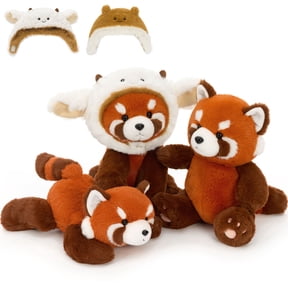 Muiteiur 4Pcs Red Panda Stuffed Animal with Removable Headgear 11.8" Cute Red Panda Plush Toy